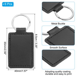PATIKIL Leather Blank Keychains, 6Pcs Rectangle Leather Keychain Blanks Double Side Laser Engraving Key Chains for Embossing, UV-Printing, DIY Craft, Black
