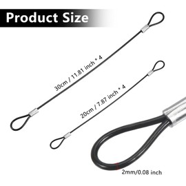 KOOLEVER 8 PCS Safety Cable Lock, 4PCS 8" & 4PCS 12" Stainless Steel Wire Rope, 2mm Dia Security Wire Rope with Double Loop, Black Luggage Lock Safety Cable for Stage Lights Luggage Suitcase