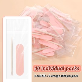 40 Pack Mini Nail File Disposable Manicure Kit Individually Package with Wooden Cuticle Pusher Sticks Press on Nail Art Tool Prep Kit Pedicure Cleaner Tools for Home