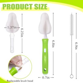 INVODA Nipple Brush 4PCS Sponge Bottle Brushes with 4 PCS Straw Brush Baby Bottle Nipple Cleaner Brush Long Handle Detachable Nipple Brushes (White)