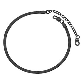 FOCALOOK Black Steel Anklet for Men, 3MM Flat Snake Chain Anklets Bracelet with Durable Clasp, Sturdy Link Chain Jewellery for Father Husband