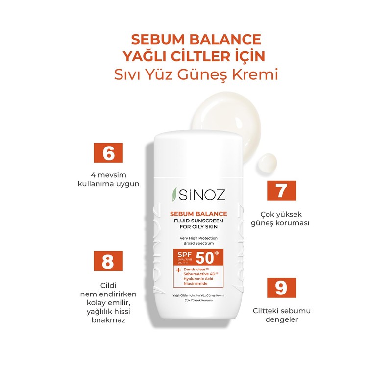 Sinoz,Sebum Balance Fluid Sunscreen for Oily Skin SPF50+ / PA++++