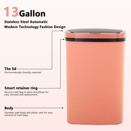 Capacmkseh 13 Gallon/50 L Kitchen Trash Can with Lid, Garbage Can with Touch-Free Lid, Cute Trash Can Automatic Trash Can Bathroom Trash Can with Lid, Motion Sensor Trash Can Waterproof Trash Bin