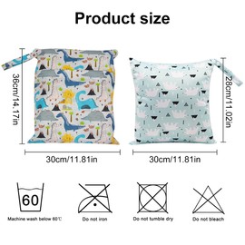 Pack of 2 Wet Bags, Nappy Bags, Nursery Wet Bag, Nappy Bags, Waterproof Washable Wet and Dry Changing Bag, Wet Bag Organiser for Toddlers, Travel, Beach, Pool