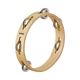 Nino Percussion NINO46 8-Inch Wood Tambourine with Steel Jingles, 1 Row, Natural