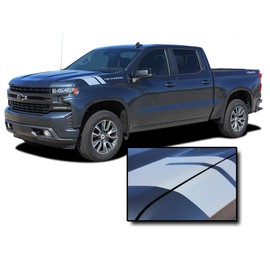 Original HASHMARK 1500 : Compatible with 2019-2025 Chevy Silverado Fender to Hood Stripes Double Bar Hash Mark Decals Vinyl Graphic Kit (Fits All Models) (12WP Gloss Black – Dry Install)