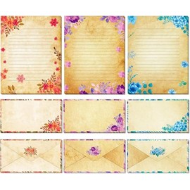 Vintage Stationary Paper and Envelopes Set Vintage Floral Stationery Paper Set with Lined Letter Writing Paper – 48 Sheets + 24 Envelopes, 8.5 x 11 Inch