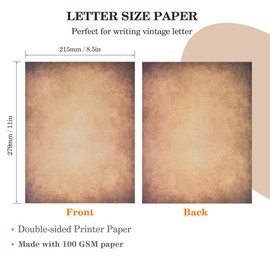 50 Sheets Vintage Scrapbook Paper 8.5 x 11,Old Looking Antique Aged Printer Paper,Letter Size Double-Sided Stationary Writing Paper for Printing & Writing Letters,Stationery Paper
