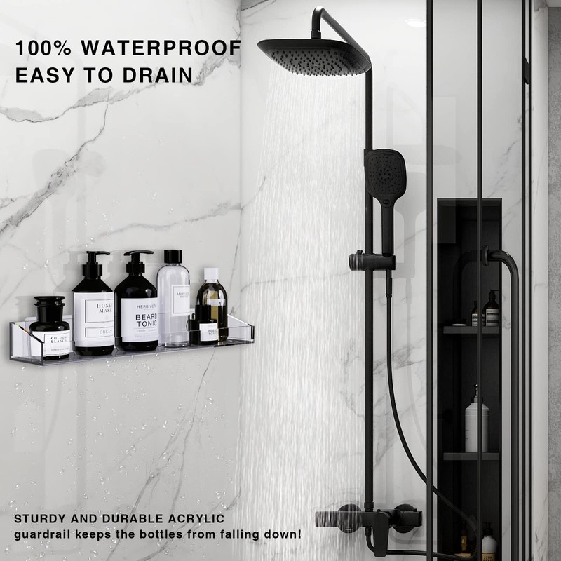 Bakzon Acrylic Shower Shelves 2 Pack, Self Adhesive No Drill
