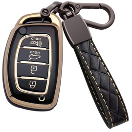 Syodiesn for Hyundai Key Fob Cover Soft TPU with Keychain Shell 360 Degree Full Protective Case Smart Remote Key Fob Cover for Hyundai Sonata Tucson Elantra GT Elantra Ioniq 4 Buttons, Black