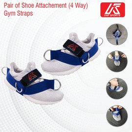 UAF - Pair of Fitness Attachment Shoe Ankle Straps Glute Kickback Leg Exercise Abductors Resistance for Cable Machines Shoe Cover Pull Belt with 4 Connection Points (Blue)