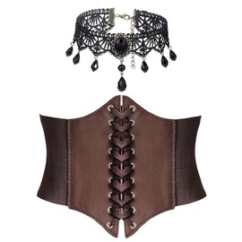 Scinzene Women's Corset and Collar Women, Suitable for Waist 65-85 cm, Corset, Underbust Corset, Women's Corset, Medieval Clothing Women, Medieval Belt Women, yellow