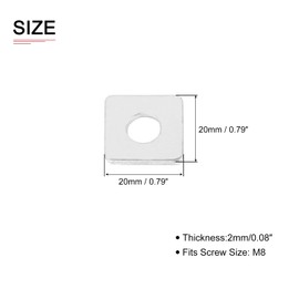 DTGN 20mmx20mmx2mm(LxWxT) 304 Stainless Steel Square Flat Washers - 5Pack - Good for M8 Industrial Machinery Bolt Nut - Square Gaskets - Silver Tone
