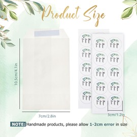 Tenare 50 Sets Wedding Confetti Bags Kit Include 50 Pieces 70 x 105 mm Confetti Glassine Bags and 50 Pieces Stickers Flower Petal Packets for Wedding Party Favor(Green Leaf Style)