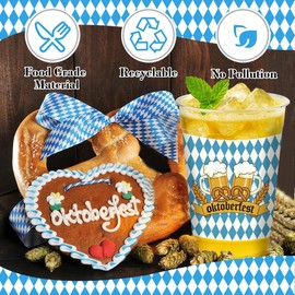 Prehalpty 60pcs Oktoberfest Decorations – 16 oz Oktoberfest Cups Party Supplies, Blue & White Bavarian Theme Party Favors