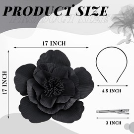 Ecation Large Flower Fascinators for Women Tea Party Fancy Hats and Gloves Set for Women Tea Party Wedding Accessories(Black)