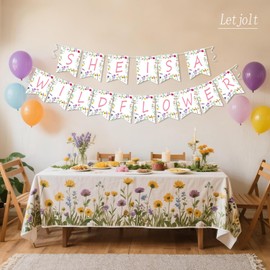 Letjolt She Is A Wild Flower Garland Boho Girls Birthday Banner Floral Theme Party Flag Signs Decorations Supplies for Women 16pcs
