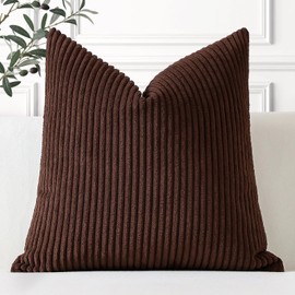 Artscope Cozy Striped Corduroy Cushion Cover 40x40cm Super Soft Decorative Square Throw Pillow Covers Case for Sofa Couch Bedroom Car Decor 16 x 16 Inches, Brown