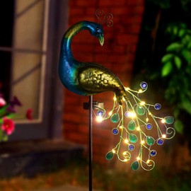 DAZZTIME Solar Lights for Outdoor Garden, Peacock Garden Solar Stake Lights Peacock Garden Statue Metal Peacock Garden Decoration, Metal Peacock Garden Decoration, Solar Lights for Outdoor Garden, for