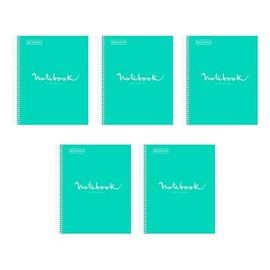 Miquel Rius Case of 5 M Emotions 1 Subject Notebooks, Lined 11" x 8.5", 80 Sheets Heavy Weight Paper, 3 Hole Punched, Micro-Perforated, Turquoise Board Cover