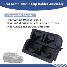 Getfarway Rear Seat Console Cup Holder Assembly 88741-1LK3D 887411LK3D Compatible with Infiniti QX56 2012-2013 QX80 2014-2018│Nissan Armada 2017-2019 Second Row Cup Holder Insert Panel Cover