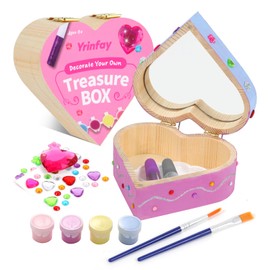Yrinfay Treasure Chest Wooden for Painting Children - Paint Your Own Heart-Shaped Wooden Box - Craft Painting Set Children 4 5 6 7 8 Years - Wooden Craft Sets Gifts for Girls 9 10 11 12 Years