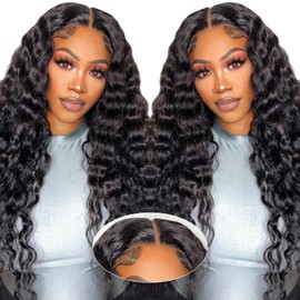 AAKJJ Glueless Wigs Human Hair Pre Plucked Pre Cut, Wear and Go Deep Wave Wigs for Women, 5x5 HD Lace Closure, Raw Human Hair, Soft, Beginners Friendly, 200 Density, Natural Color 22 Inch