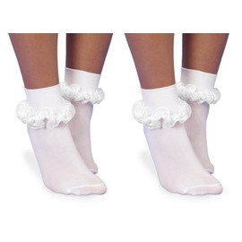 Jefferies Socks Girls Seamless Tutu Ruffle Lace Dress Nylon Turn Cuff Socks 2 Pair Pack (US, Age, 12 Months, 24 Months, White/White)