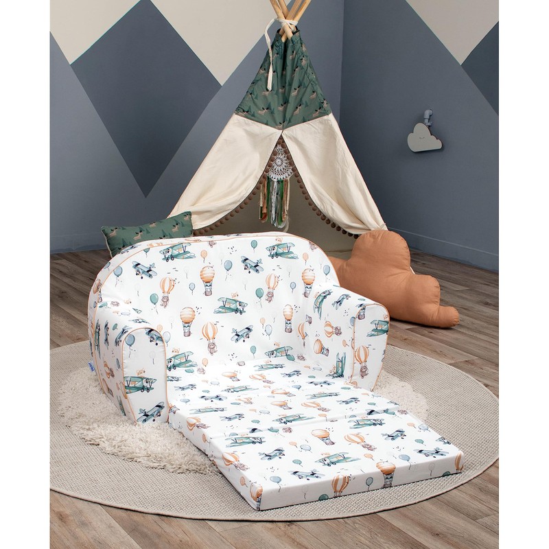 Delsit Kids 100% Cotton Loveseat Sofa, Hot Air Balloons, 30"W