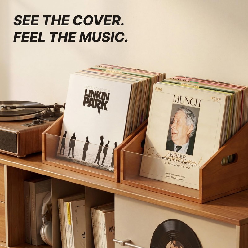 Vinyl Record Storage Crate, Solid Wood Rustic Record Box Holds