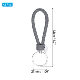 PATIKIL Braided Leather Keychain with Stainless Steel Key Ring Sleeve, 2 Pack PU Woven Wristlet Lanyard Strap Fob Keyring Holder for Car Bag Wallet Pendant, Gray