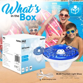 Pyle Floating Pool Fountain with 6 Mode LED Light Show, Water Resistance IP68, Built In Rechargeable Battery, Floating Sprinkler for Swimming Pools & Pond