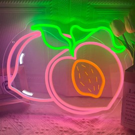 Peach Neon Sign for Wall Decor, Dimmable Pink Peaches Fruit Neon Lights, Vibrant Fruit Themed Neon LED Signs for Kids Room, Bedroom, Restaurant, Bar, Club, Fruit Shop, Birthday Party