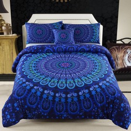 MEILA Duvet Cover Set Luxury Soft Microfiber Bedding Sets Bohemian Mandala Pattern Bedclothes , Twin(68inx 86in), 4 Pieces (1 Duvet Cover+ 2 Pillowcase+ 1 Throw Pillow Case)