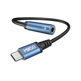 MillSO USB Type C to 3.5mm Female Headphone Jack Adapter [Upgraded DAC Chip & Sapphire Blue] TRRS to USB C Aux Audio Dongle Cable Cord for Headphone, Speaker, Car Stereo - 8 inch