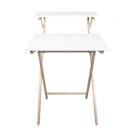 Casual Home Solid Wood 2-Tier Folding Laptop Working Desk, 28" W x 24.5" D x 35.5" H, White/Natural