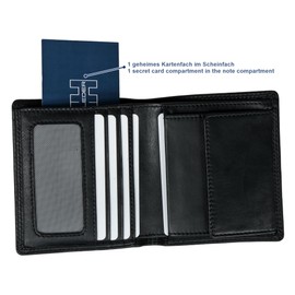 ELBLEDER Polo 106 Carré Small Leather Wallet RFID Protection with Coin Compartment, 010 Black - Black, Slim wallet with coin compartment