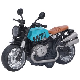 1:12 Pull Back Motorcycle Toy Cool Retro Motorcycle Toy with Lighting for Kids Boys Blue Black