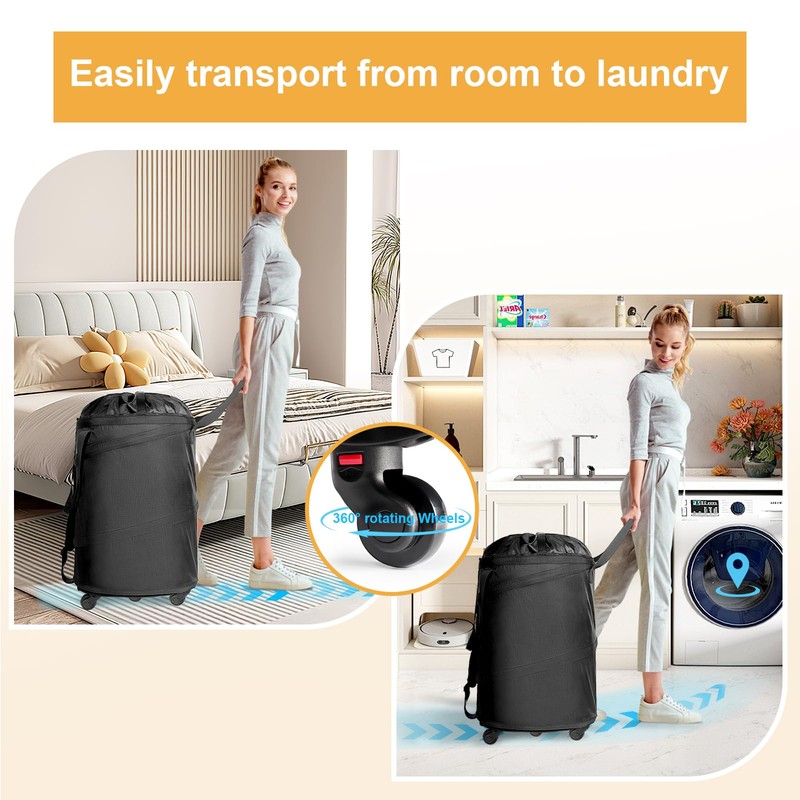 Bukere Laundry Hamper with Wheels, Extra Large 3 in 1