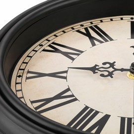 Plumeet Extra Large Retro Wall Clock, 16'' Non Ticking Classic Silent Vintage Wall Clocks Decorative Kitchen Living Room Bedroom, Roman Numerals, Battery Operated, Black
