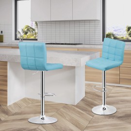SEGAWE Set of 2 Bar Stool Counter Height Pub Seat Adjustable Blue Dining Chair w/Back