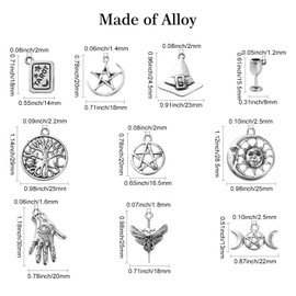 Stiesy 100Pcs 10 Styles Antique Style Witchcraft Theme Charms Tibetan Silver Religion Charms Witch Hat Dangle Charms for DIY Crafts Jewelry Making