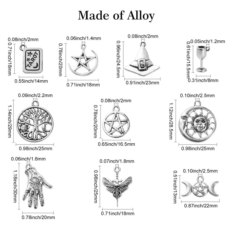 Stiesy 100Pcs 10 Styles Antique Style Witchcraft Theme Charms Tibetan