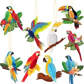 LMSHOWOWO 9PCS Tropical Birds Honeycomb Paper Cutouts, Parrot Hawaiian Summer Beach Tiki Bar Luau Party Hanging Decorations, for Hawaiian Party Decorations Accessories Rainforest Parrot Decoration