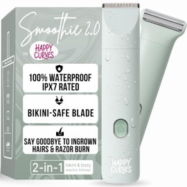 HAPPY CURVES Smoothie 2.0 Bikini Trimmer - Electric Razor for Women, Waterproof Hair Groomer with Adjustable Guards, Personal Shaver for Pubic Hair, Ladies Intimate Shaver and Body Trimmer (Mint)