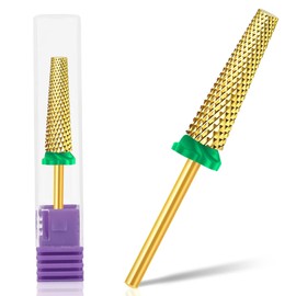 Super Long Barrel Nail Bits for Nail Drill 3/32" Nail Drill Bits,Tungsten Carbide,Nail Carbide 5 In 1 Bit for Manicure Pedicure Cuticle Gel Polishing Remover (Tapered Barrel-Coarse-C, Gold)