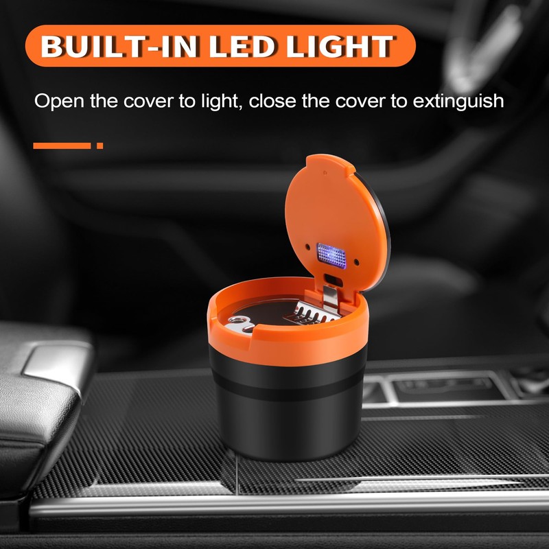 dieyyuca Portable Ashtray with LED Light Auto Cup Holder Ash