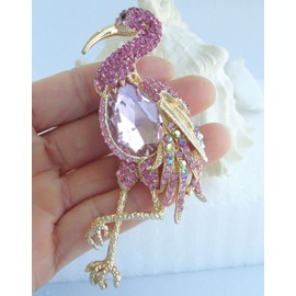 Sindary Art Style 3.94" Animal Flamingo Brooch Pin Austrian Crystal Pendant BZ6620 (Gold-Tone Pink)