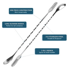 Bar Spoons, Cocktail Mixing Spoons, Stainless Steel Long Handle, Cocktail Mixing Spoons, Suitable for Restaurants and Parties, Pack of 32