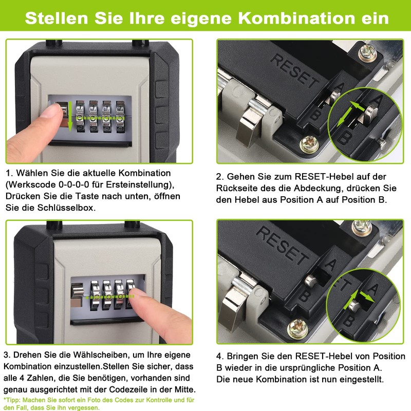 ZHEGE Key Cabinet with Number Code, Key Safe Outdoor, 4-Digit